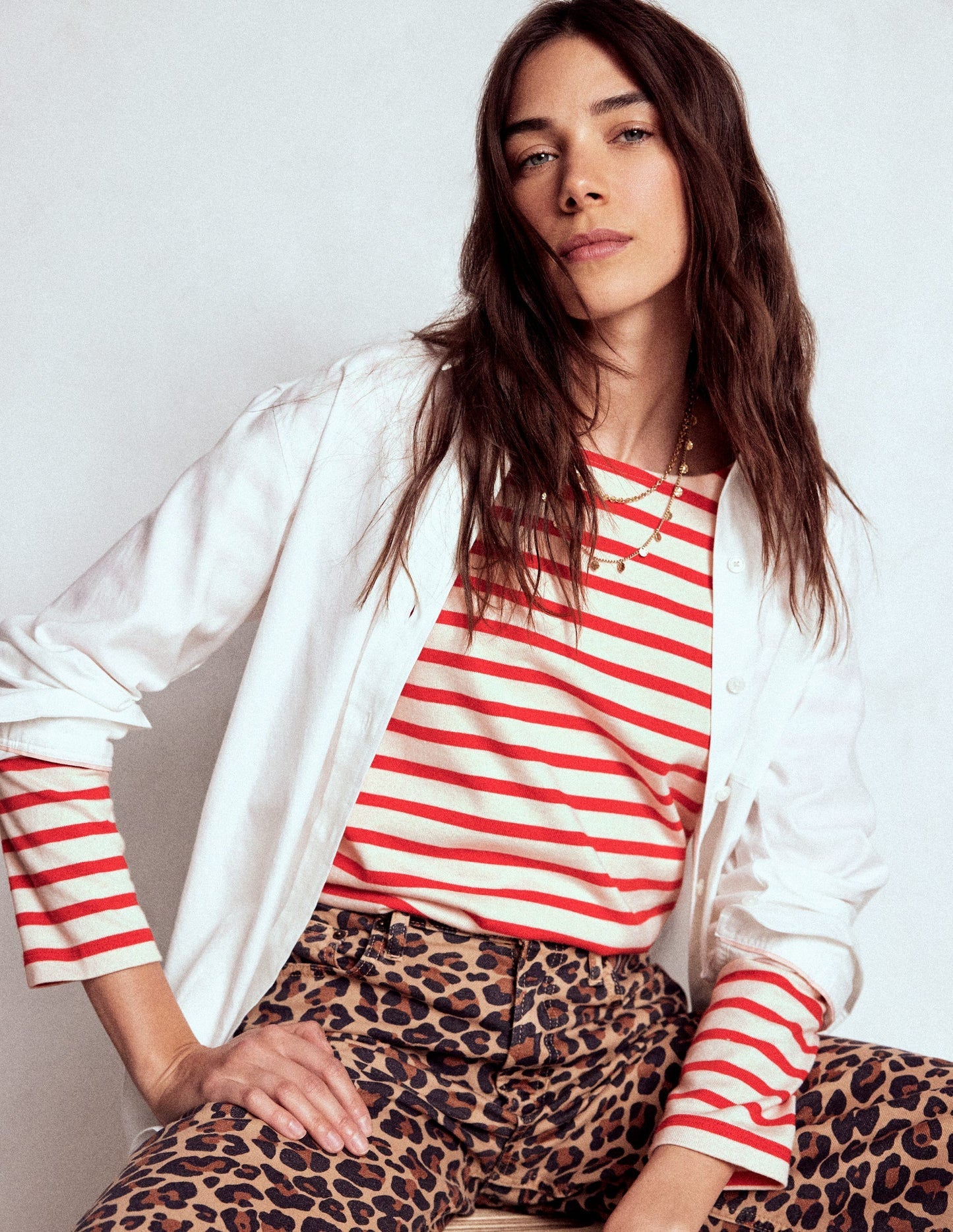 Boden Button Mariner Breton - Ivory and Brilliant Red