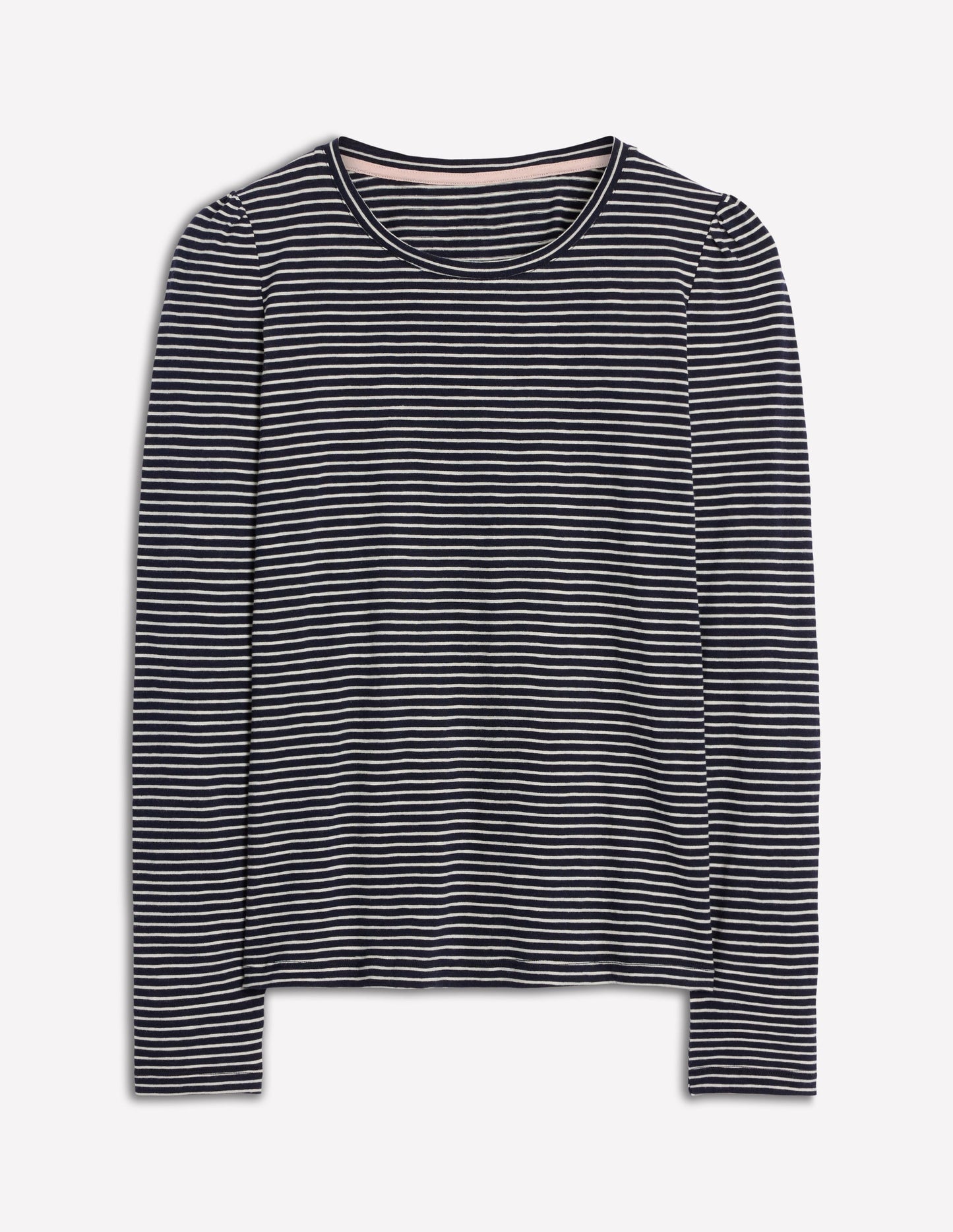 Boden Cotton Crew Long Sleeve Top - Navy, Ivory Stripe