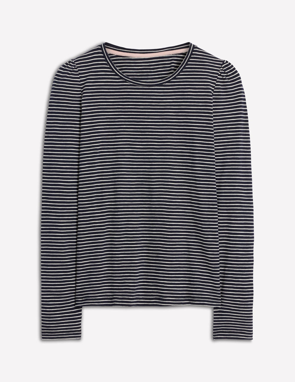Boden Cotton Crew Long Sleeve Top - Navy, Ivory Stripe