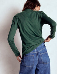 Boden Supersoft Frill Henley Top - Green Pine