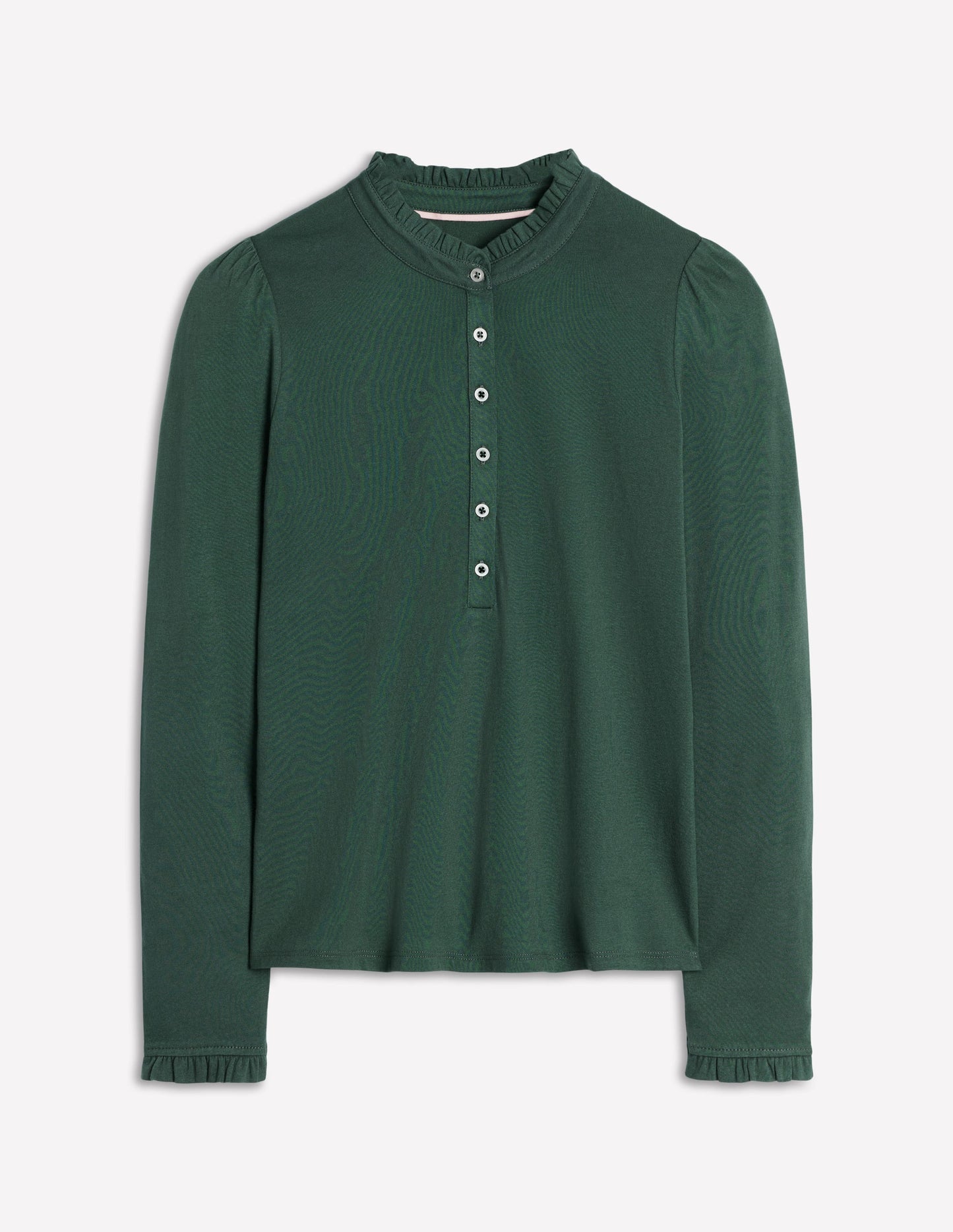 Boden Supersoft Frill Henley Top - Green Pine