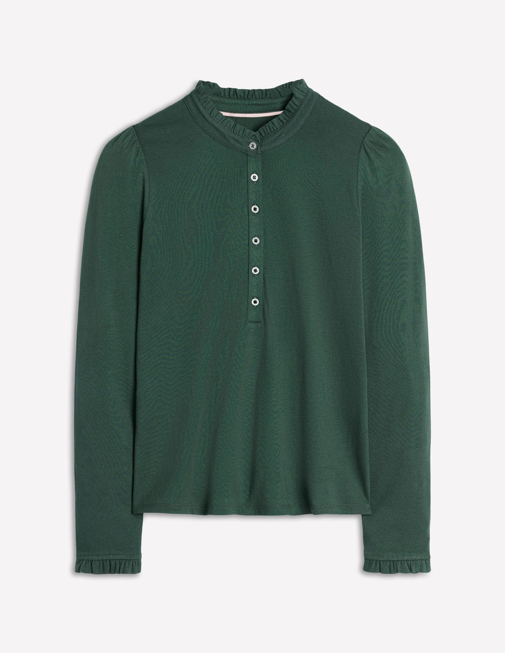 Boden Supersoft Frill Henley Top - Green Pine