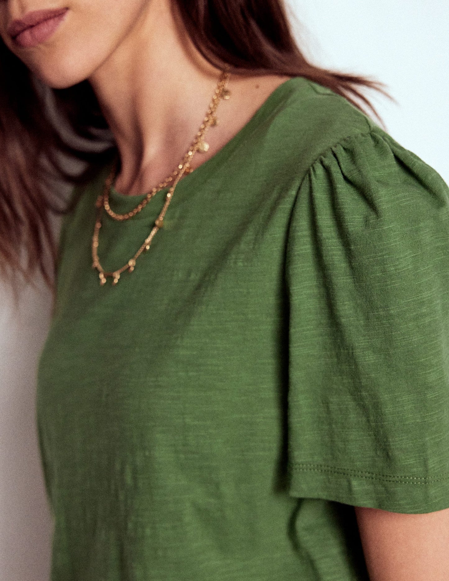 Boden Cotton Puff Sleeve T-shirt - Safari Green