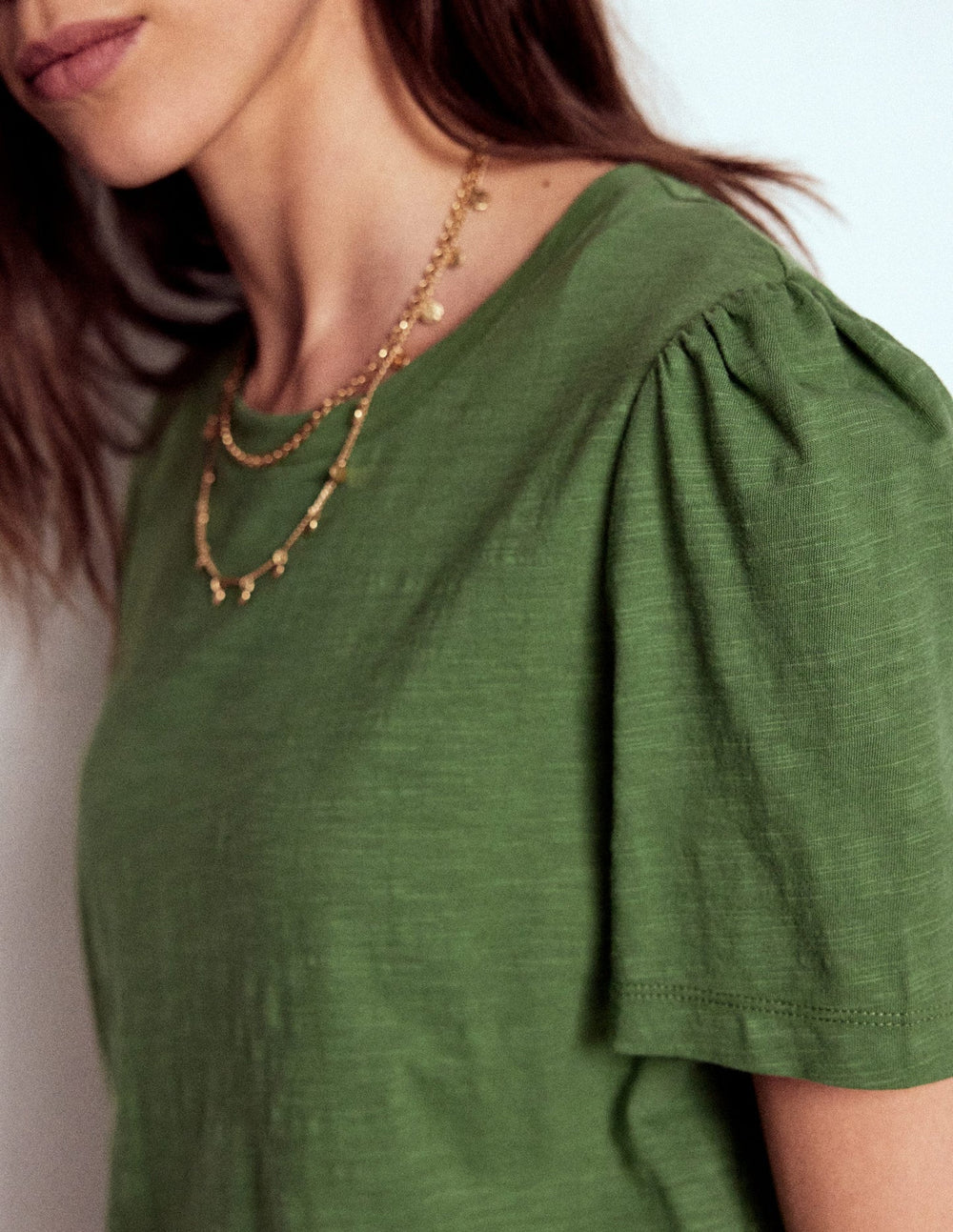 Boden Cotton Puff Sleeve T-shirt - Safari Green