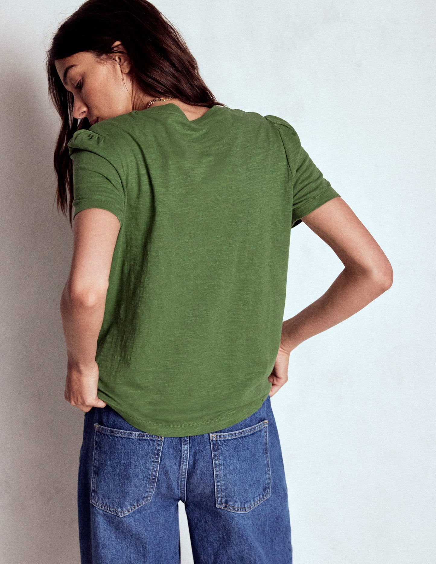 Boden Cotton Puff Sleeve T-shirt - Safari Green