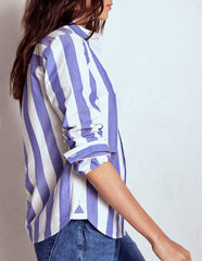 Boden Sienna Cotton Shirt - Bright Blue and Ivory Stripe