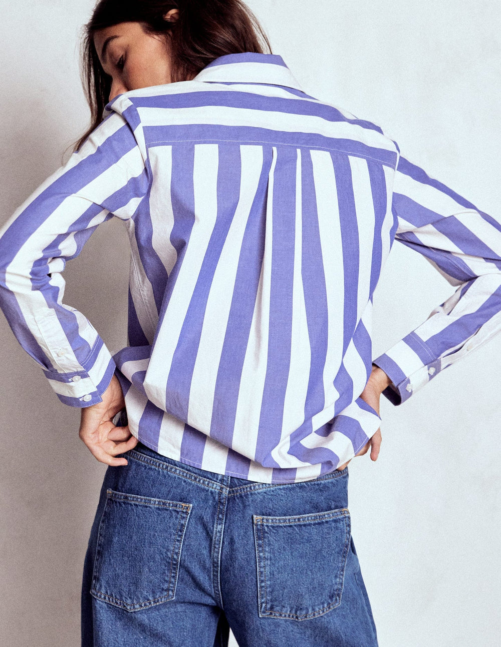 Boden Sienna Cotton Shirt - Bright Blue and Ivory Stripe