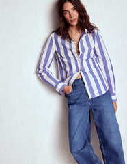 Boden Sienna Cotton Shirt - Bright Blue and Ivory Stripe
