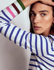 Boden Olivia Long Sleeve Breton - Kingfisher Blue, Multi Cuff