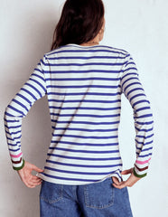 Boden Olivia Long Sleeve Breton - Kingfisher Blue, Multi Cuff