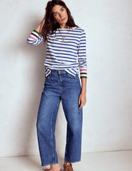Boden Olivia Long Sleeve Breton - Kingfisher Blue, Multi Cuff