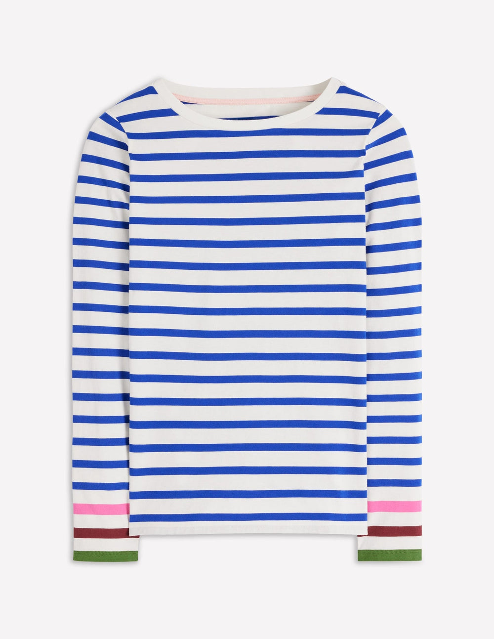 Boden Olivia Long Sleeve Breton - Kingfisher Blue, Multi Cuff