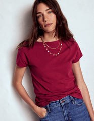 Boden Supersoft Boat Neck T-shirt - Burgundy Red