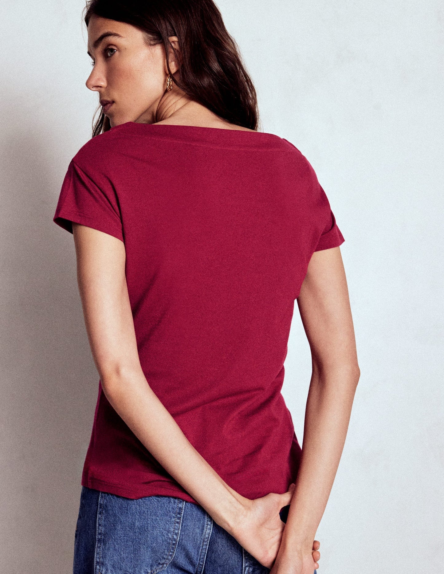 Boden Supersoft Boat Neck T-shirt - Burgundy Red