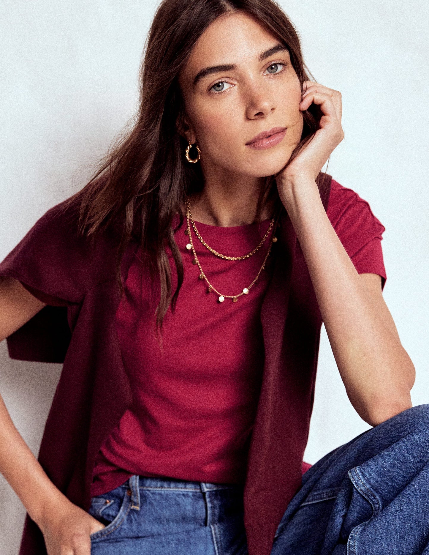Boden Supersoft Boat Neck T-shirt - Burgundy Red