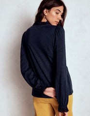 Boden Aria Broderie Notch Neck Top - Navy