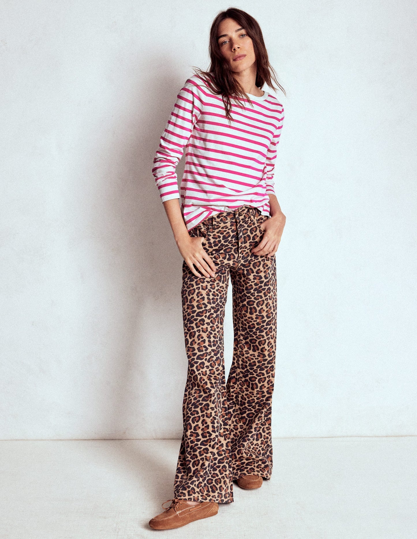 Boden Olivia Long Sleeve Breton - Pink Peony Stripe