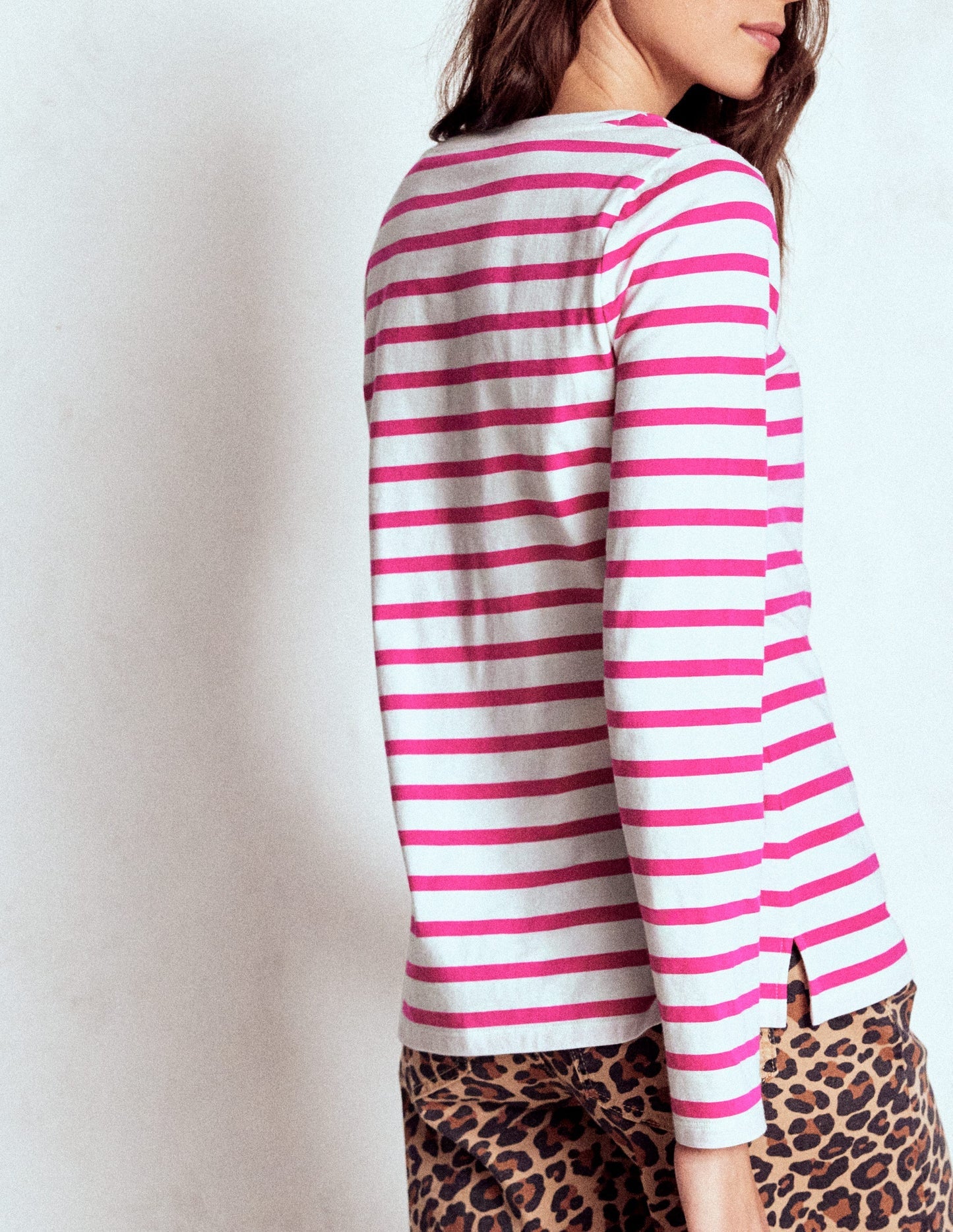Boden Olivia Long Sleeve Breton - Pink Peony Stripe