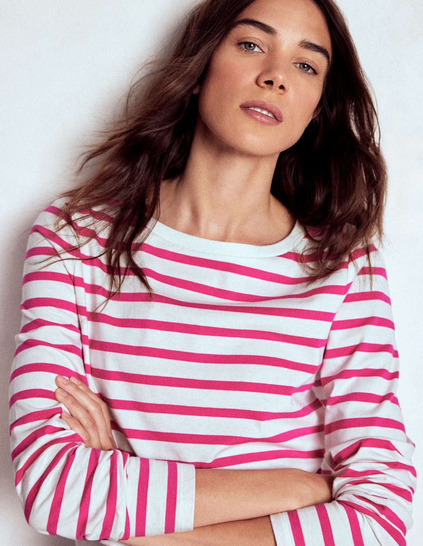 Boden Olivia Long Sleeve Breton - Pink Peony Stripe