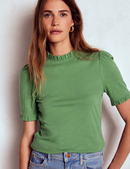 Boden Supersoft Frill Detail T-shirt - Newt Green
