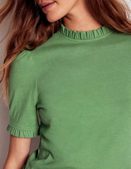 Boden Supersoft Frill Detail T-shirt - Newt Green