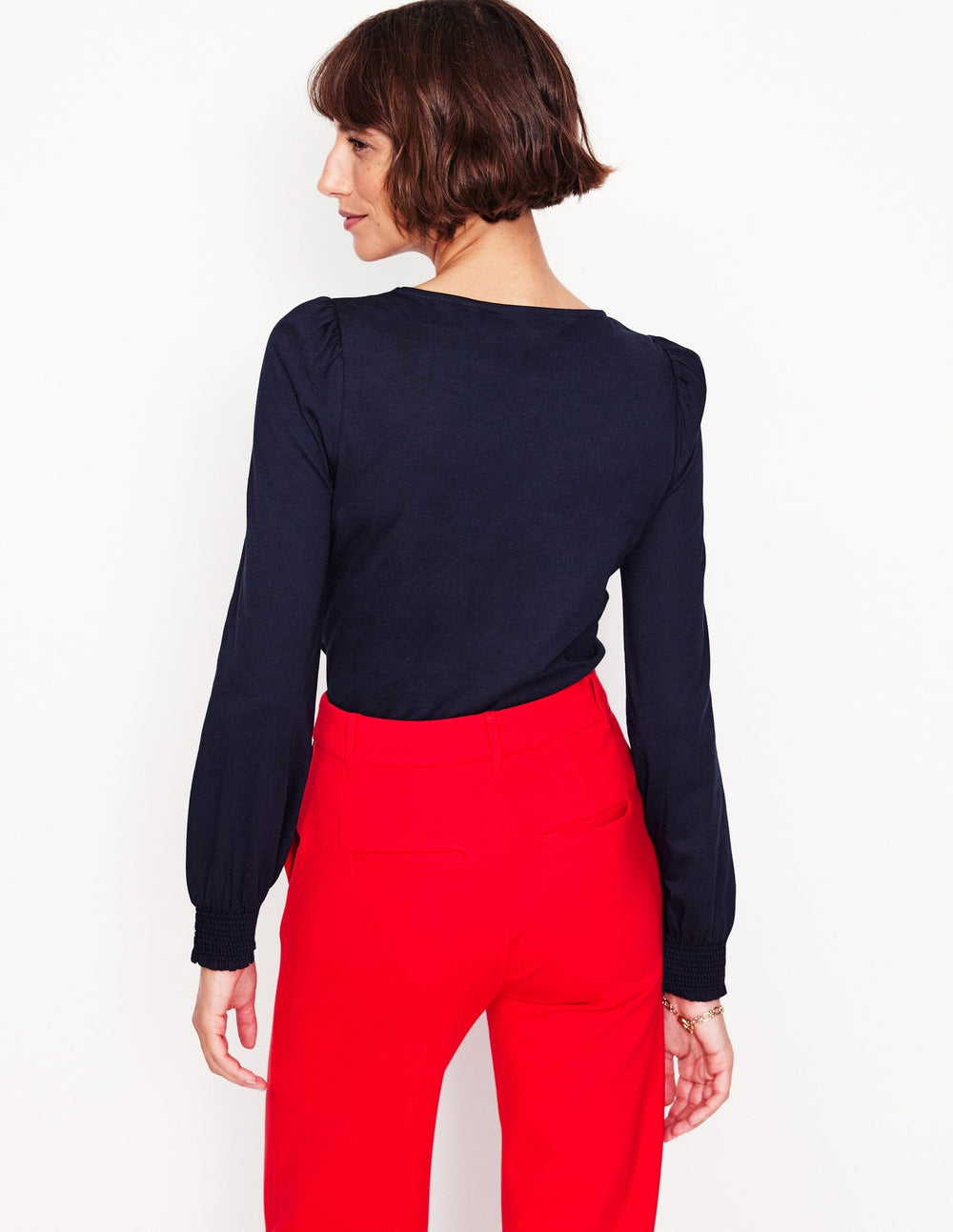 Boden Smocked Cuff Supersoft Top - Navy