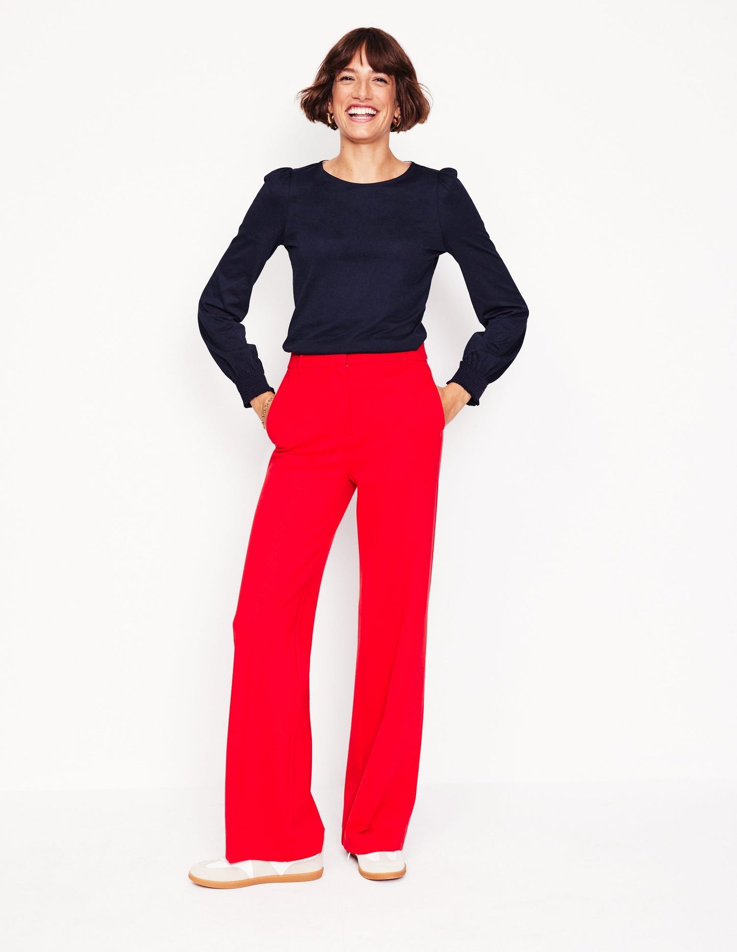 Boden Smocked Cuff Supersoft Top - Navy
