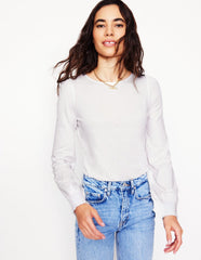 Boden Smocked Cuff Supersoft Top - White