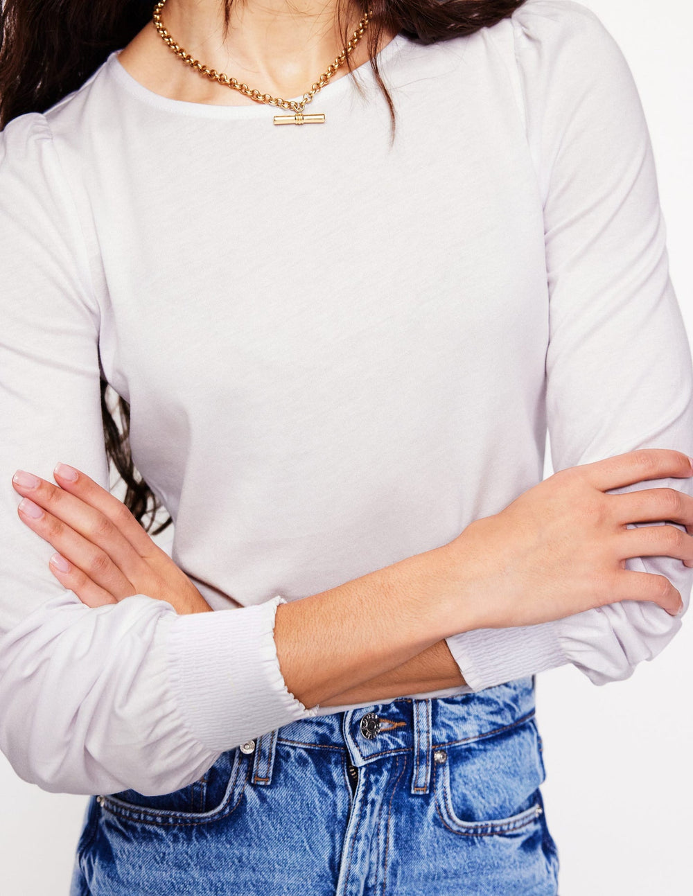 Boden Smocked Cuff Supersoft Top - White