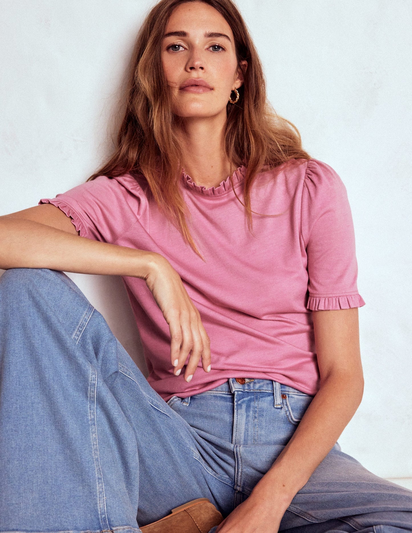 Boden Supersoft Frill Detail T-shirt - Formica Pink