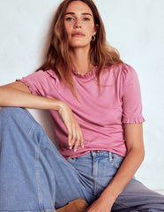 Boden Supersoft Frill Detail T-shirt - Formica Pink
