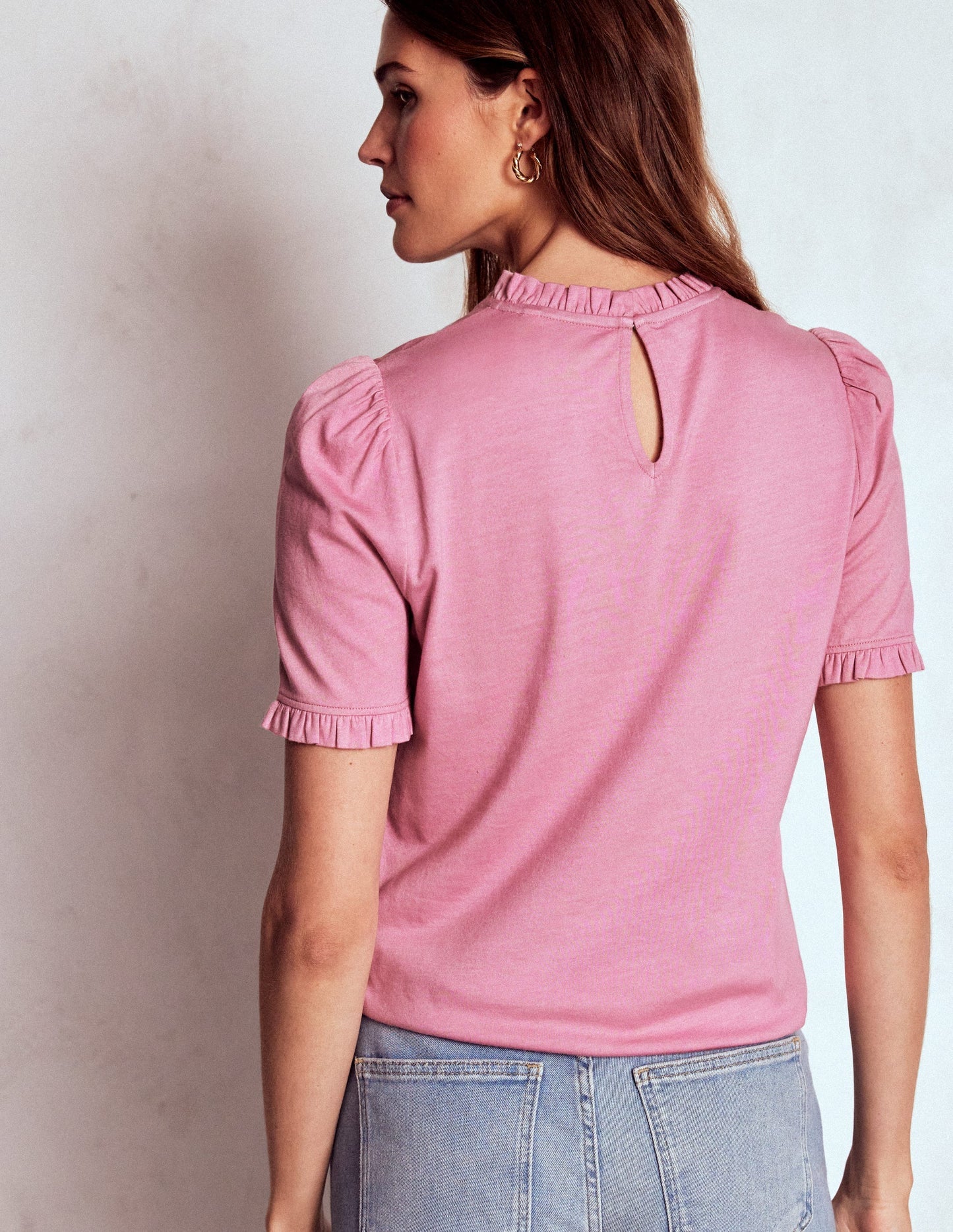 Boden Supersoft Frill Detail T-shirt - Formica Pink