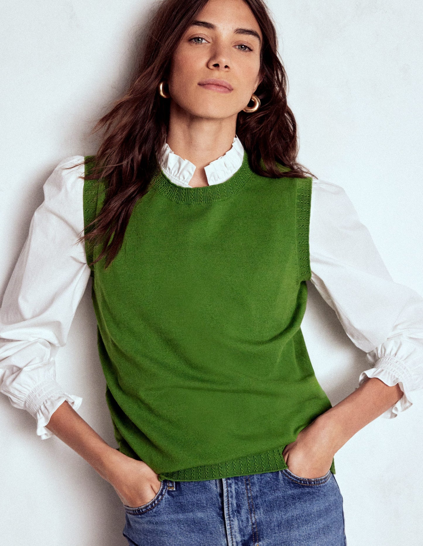 Boden Emilia Cotton Crew Neck Vest - Promenade Green