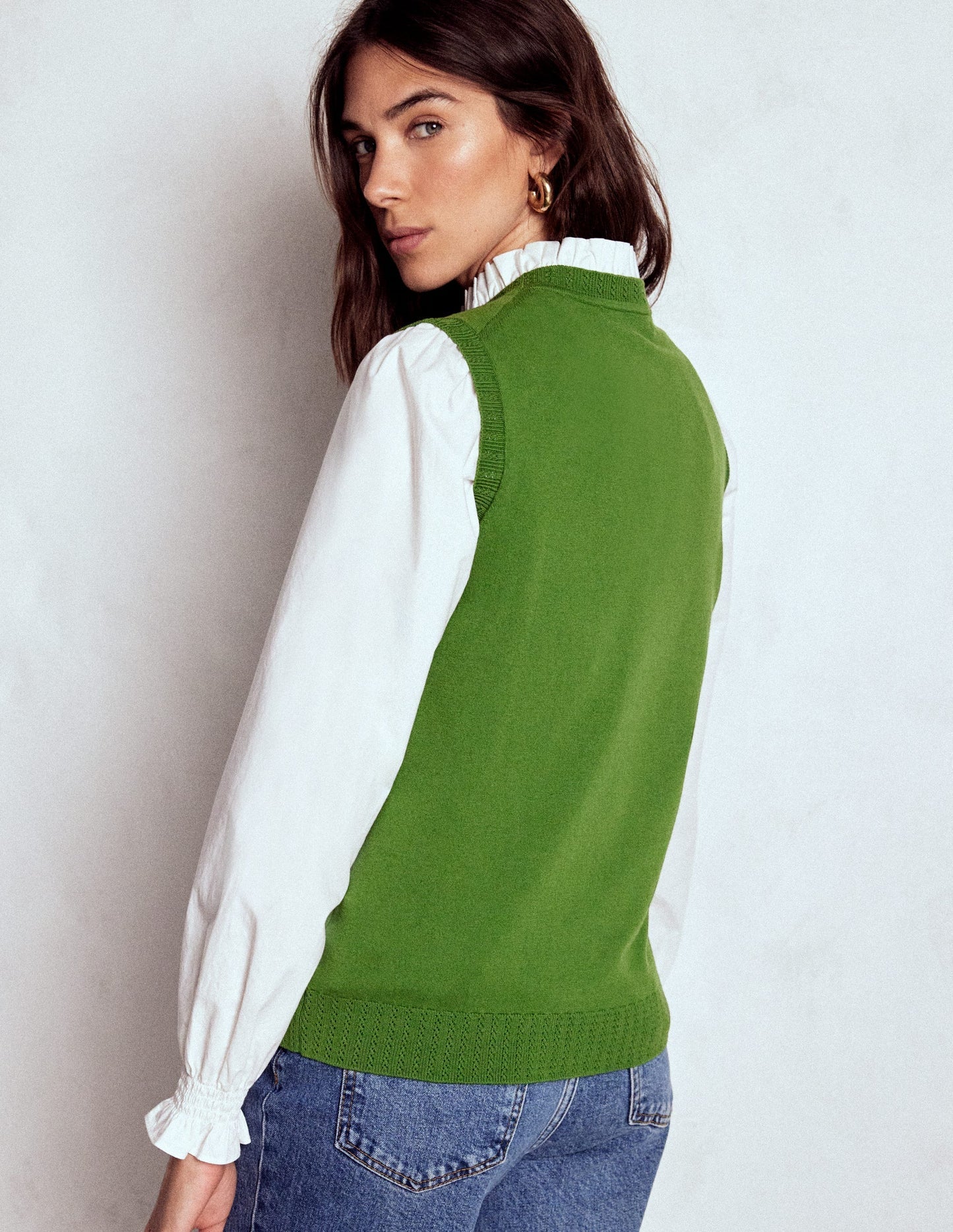 Boden Emilia Cotton Crew Neck Vest - Promenade Green