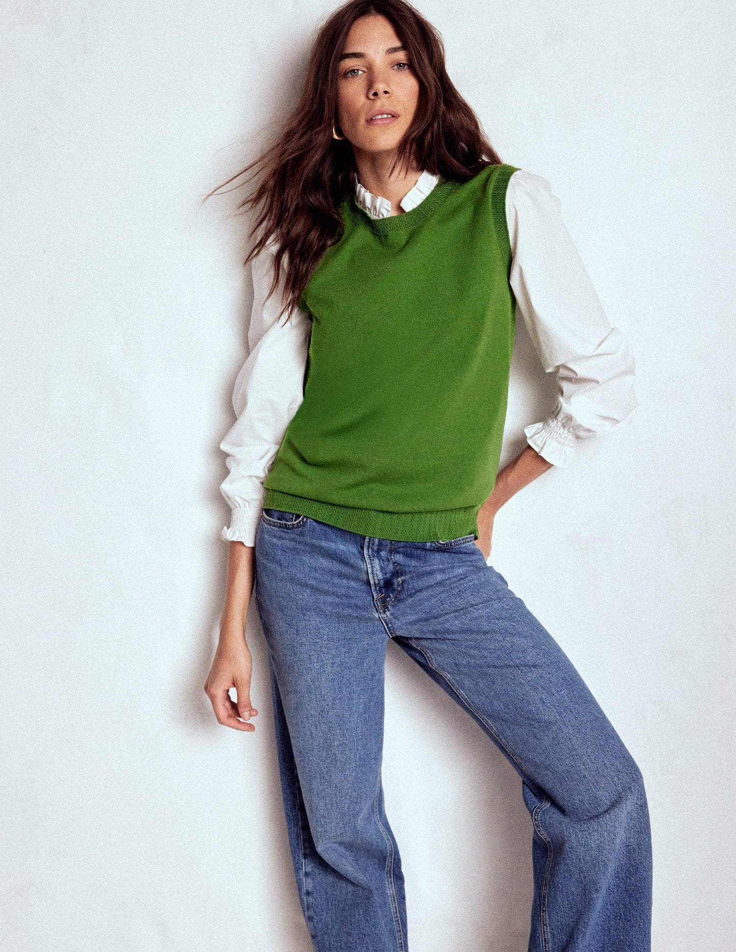 Boden Emilia Cotton Crew Neck Vest - Promenade Green