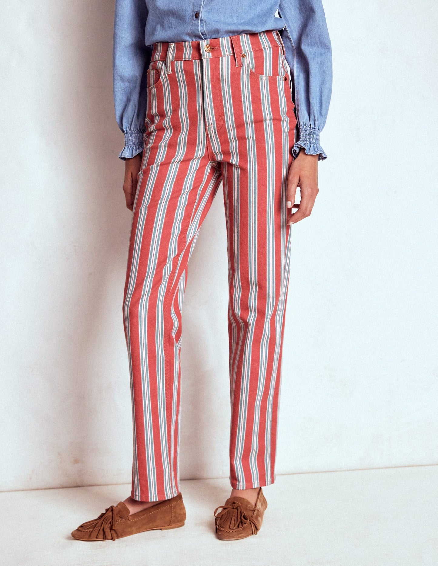 Boden High Rise Stripe Jeans - Red, Blue and Pink Stripe