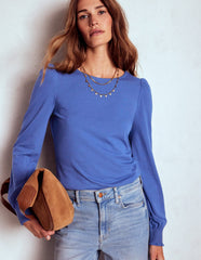 Boden Smocked Cuff Supersoft Top - Denim Blue