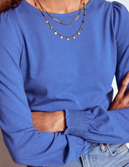 Boden Smocked Cuff Supersoft Top - Denim Blue