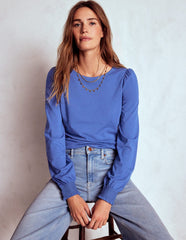 Boden Smocked Cuff Supersoft Top - Denim Blue