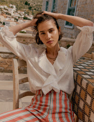 Boden Ruffle V - Neck Blouse - White