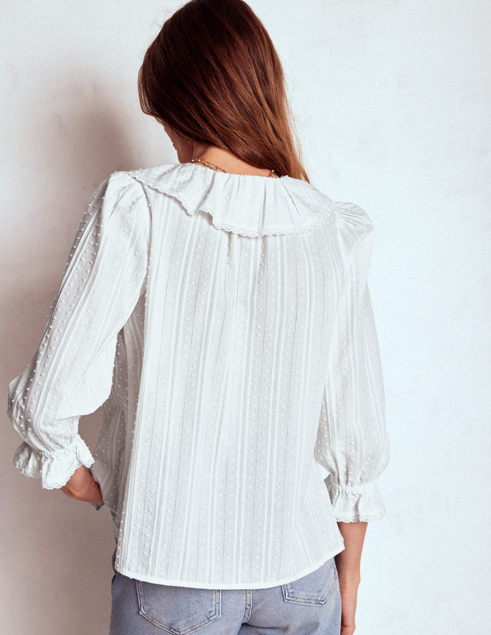 Boden Ruffle V - Neck Blouse - White