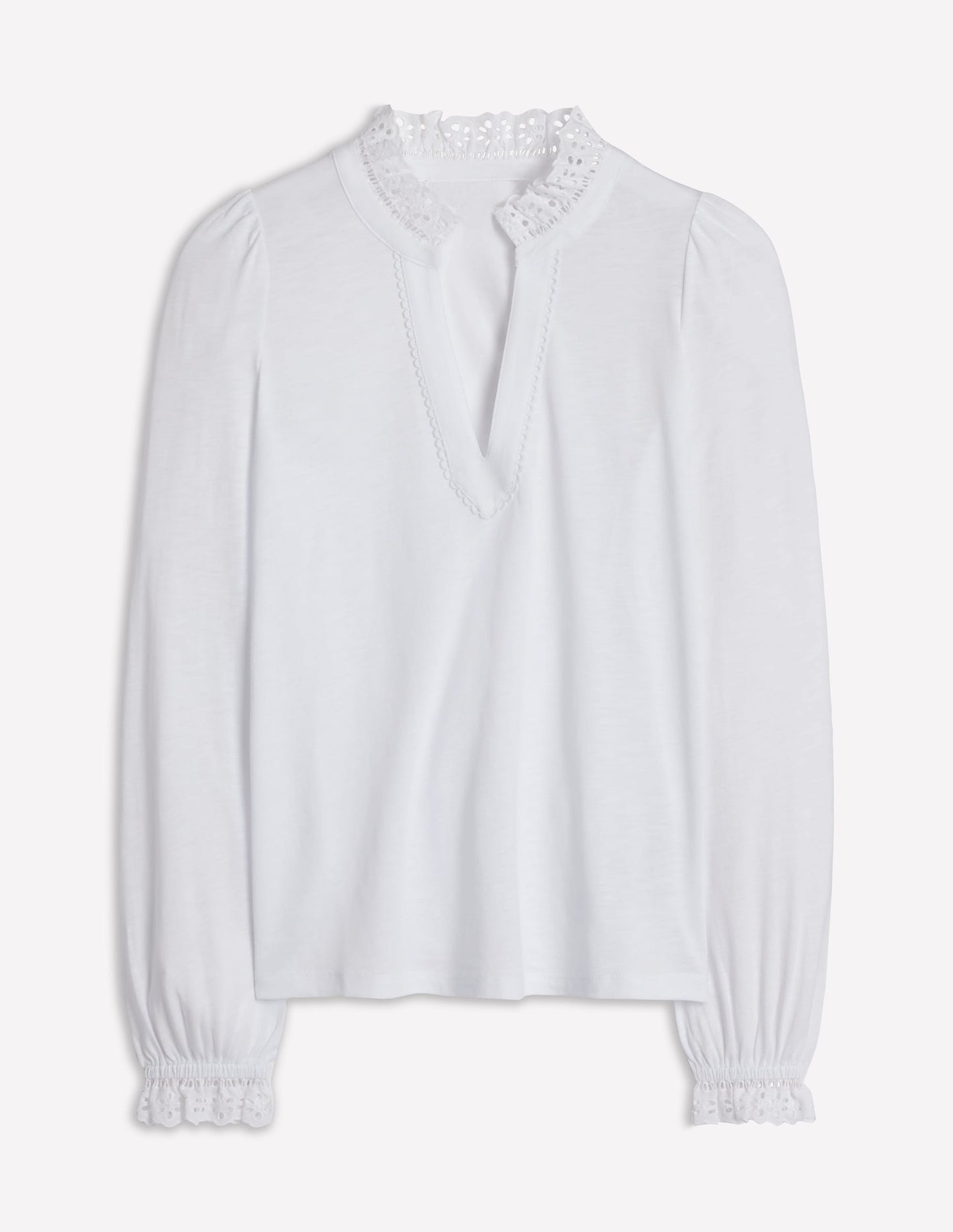 Boden Aria Broderie Notch Neck Top - White