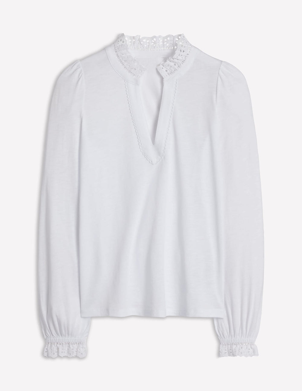 Boden Aria Broderie Notch Neck Top - White
