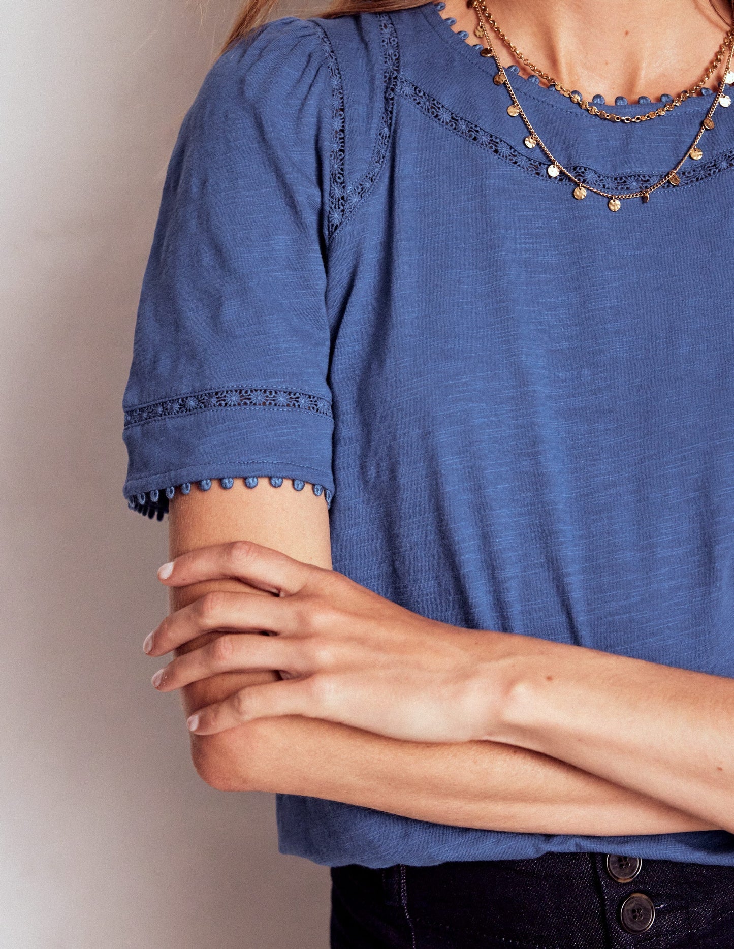 Boden Mila Lace Trim Top - Denim Blue