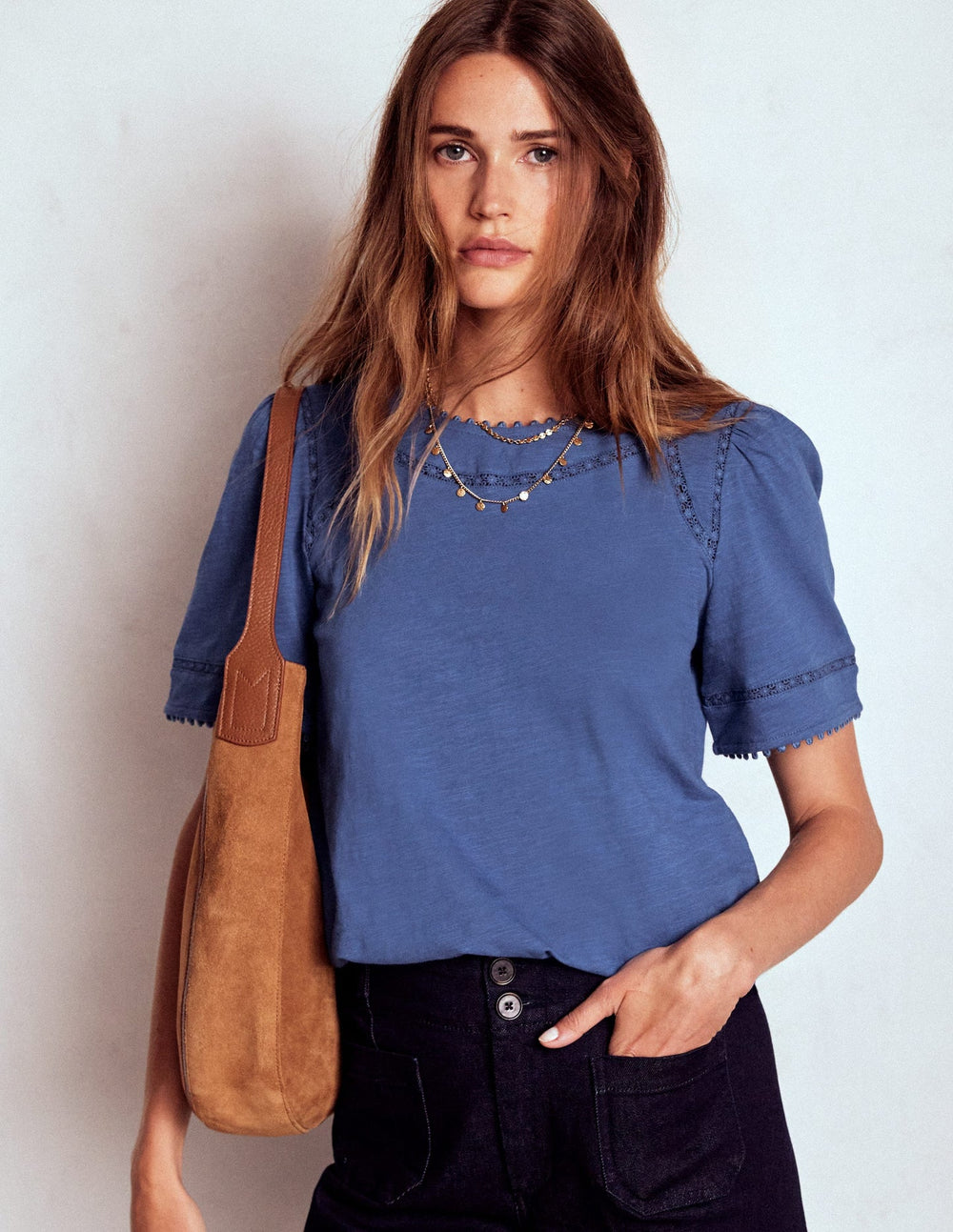 Boden Mila Lace Trim Top - Denim Blue