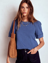 Boden Mila Lace Trim Top - Denim Blue