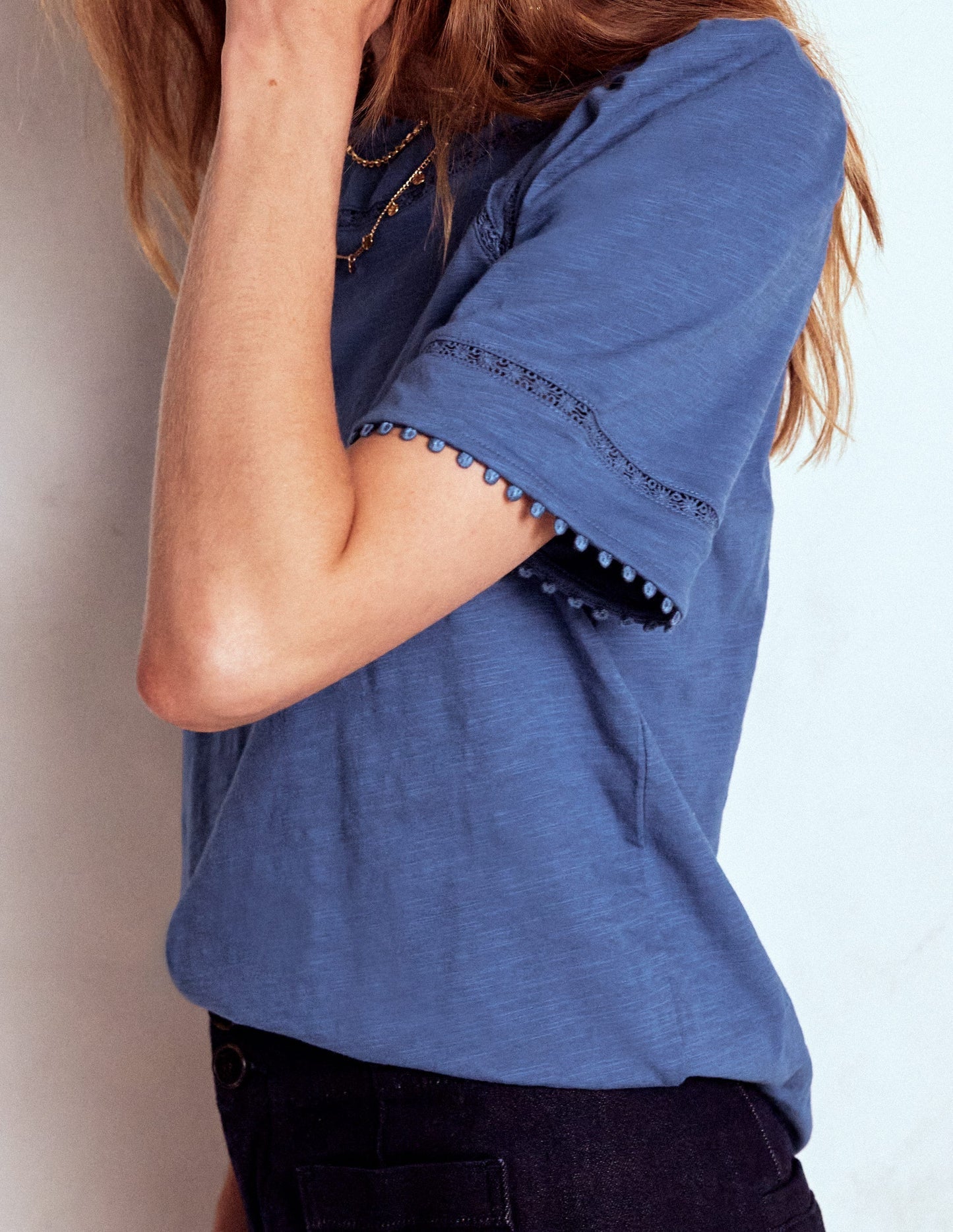 Boden Mila Lace Trim Top - Denim Blue