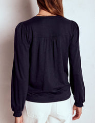 Boden Elsa Smocked Yoke Jersey Shirt - Navy