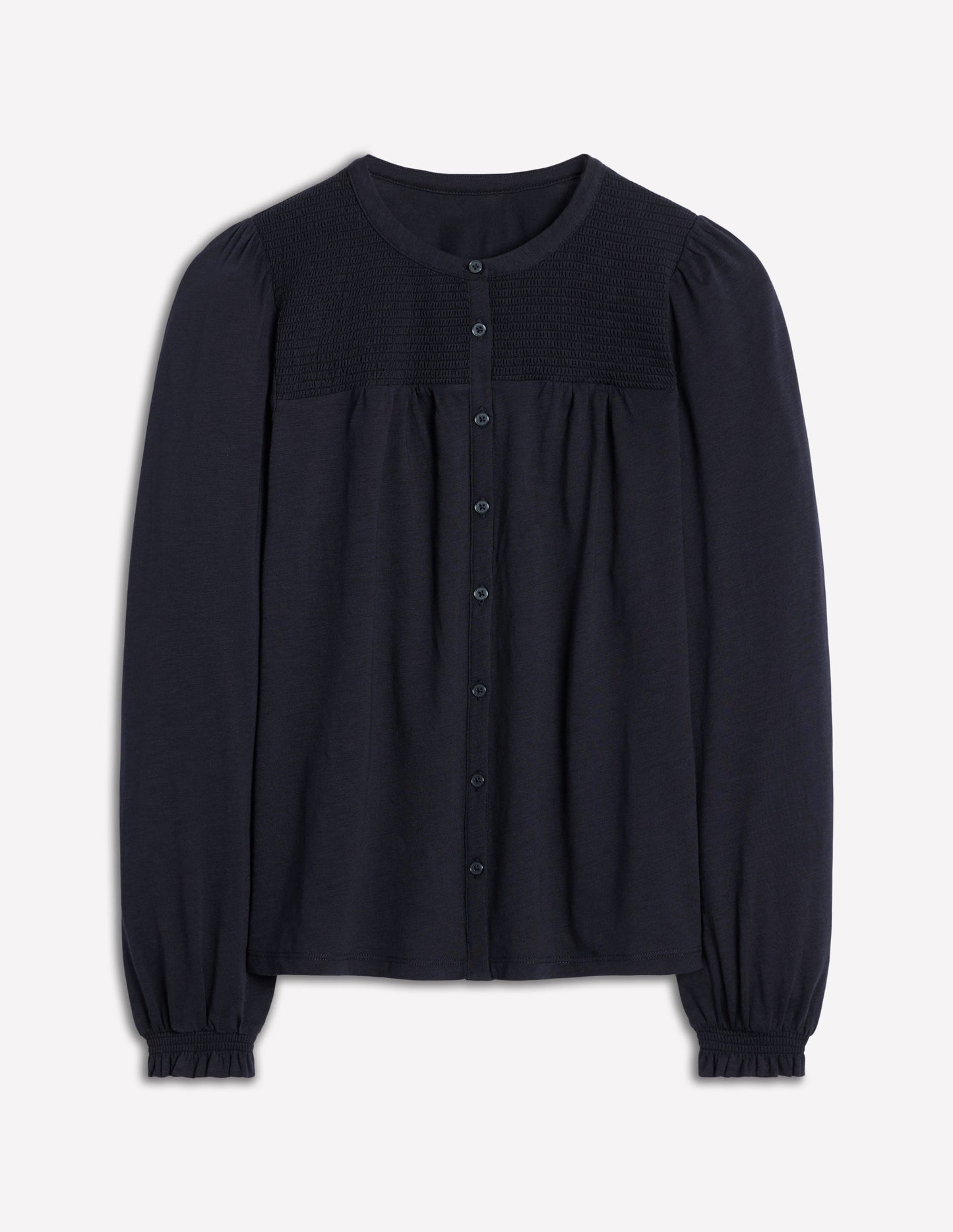 Boden Elsa Smocked Yoke Jersey Shirt - Navy
