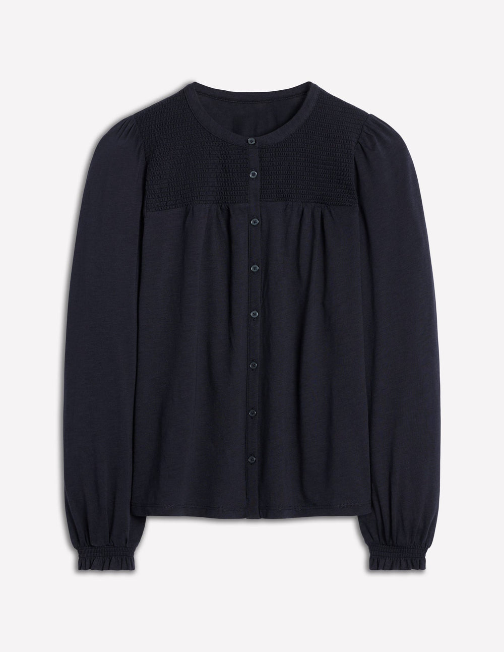 Boden Elsa Smocked Yoke Jersey Shirt - Navy